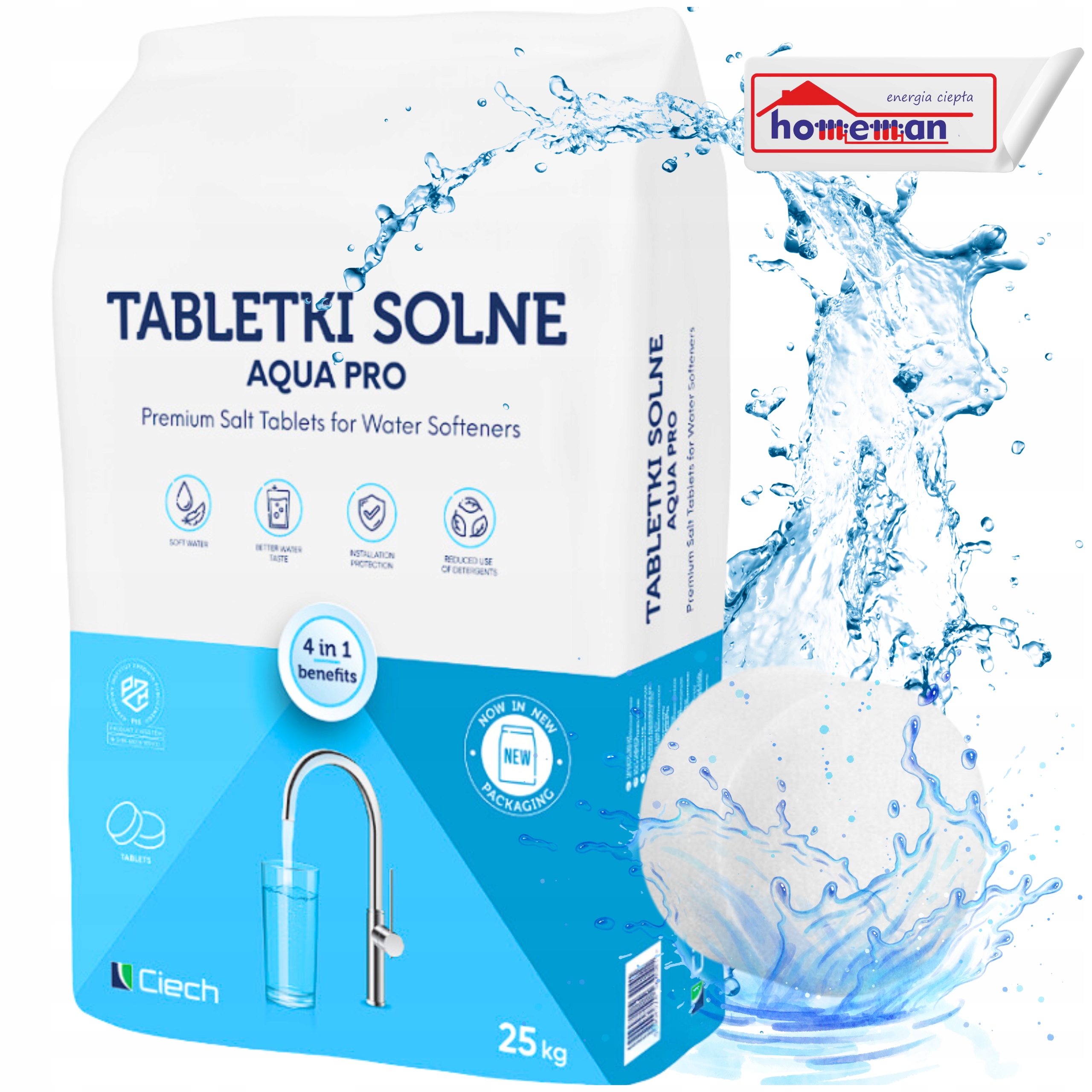 SOĽNÉ TABLETY Zmäkčovače SOĽNÝCH TABLETY OŠETROVACÍ BAL 25 KG CIECH